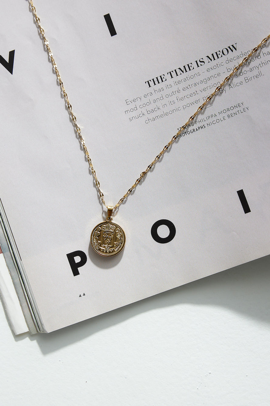 Women's gold chain drop pendant necklace — alternate angle