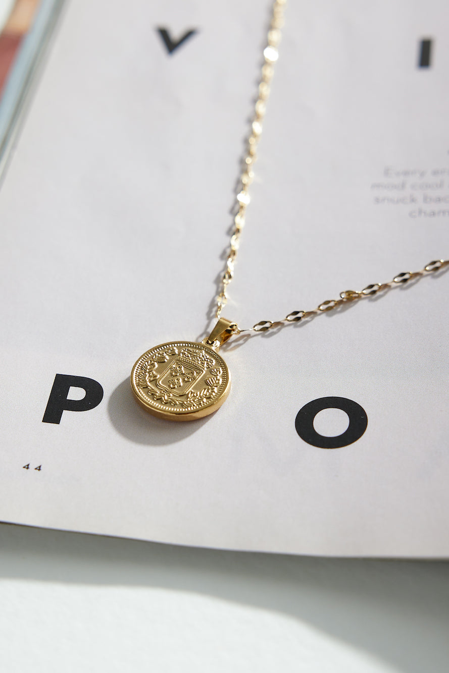 Women's gold chain drop pendant necklace — alternate angle