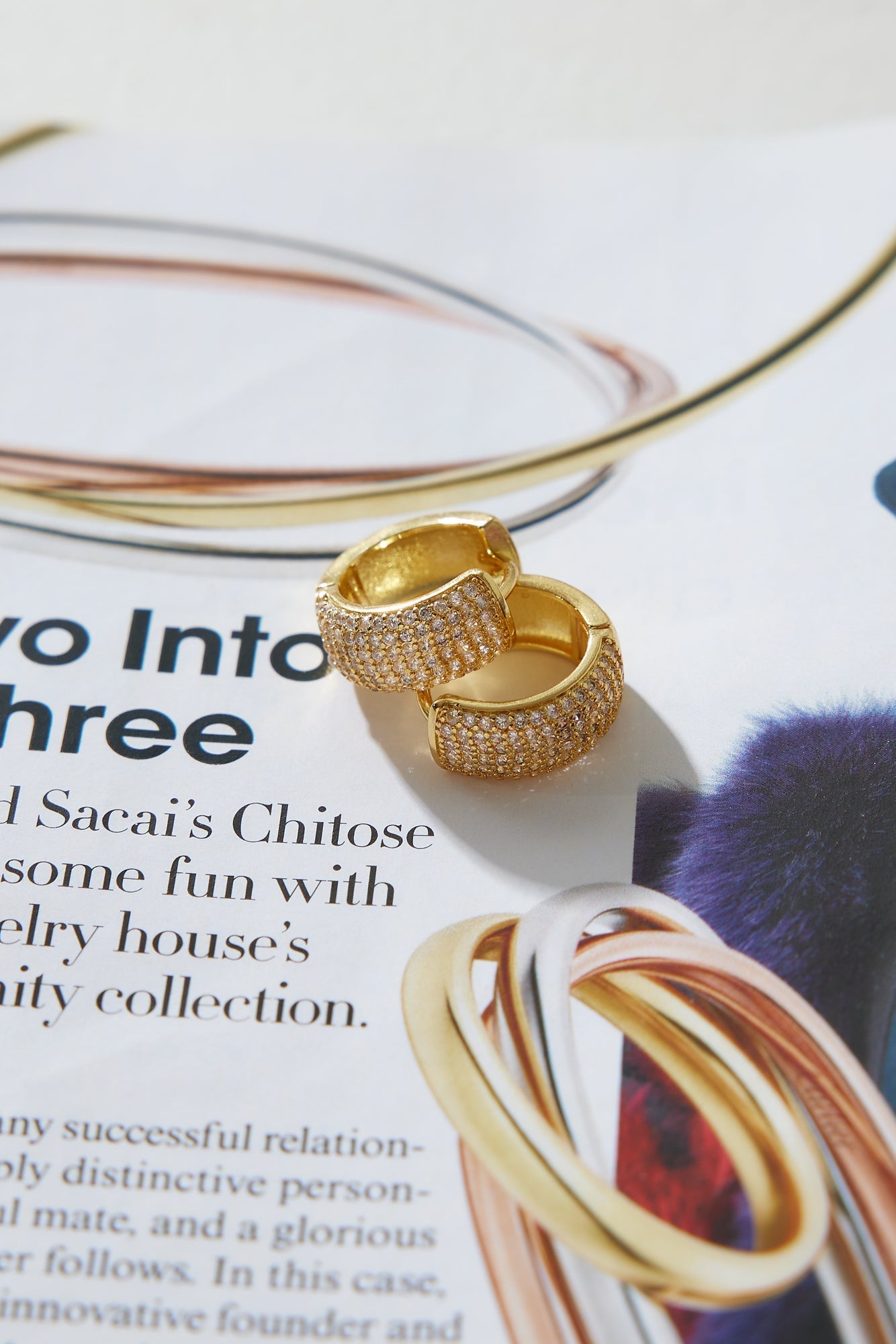Women's gold diamante hoop earrings — alternate angle