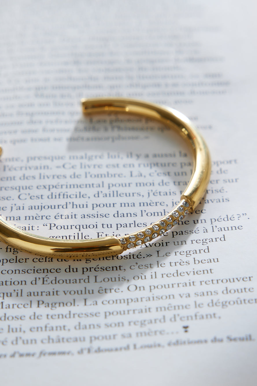 Women's gold diamante open cuff bracelet — alternate angle