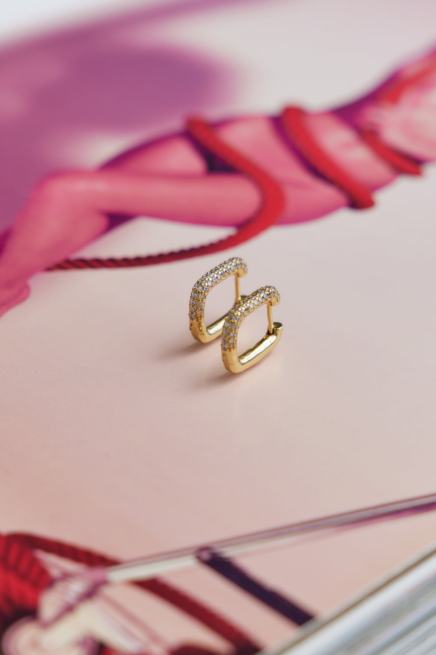 Women's gold diamante rectangle earrings