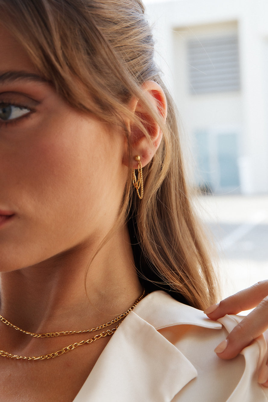 Women's gold layered chain drop earrings