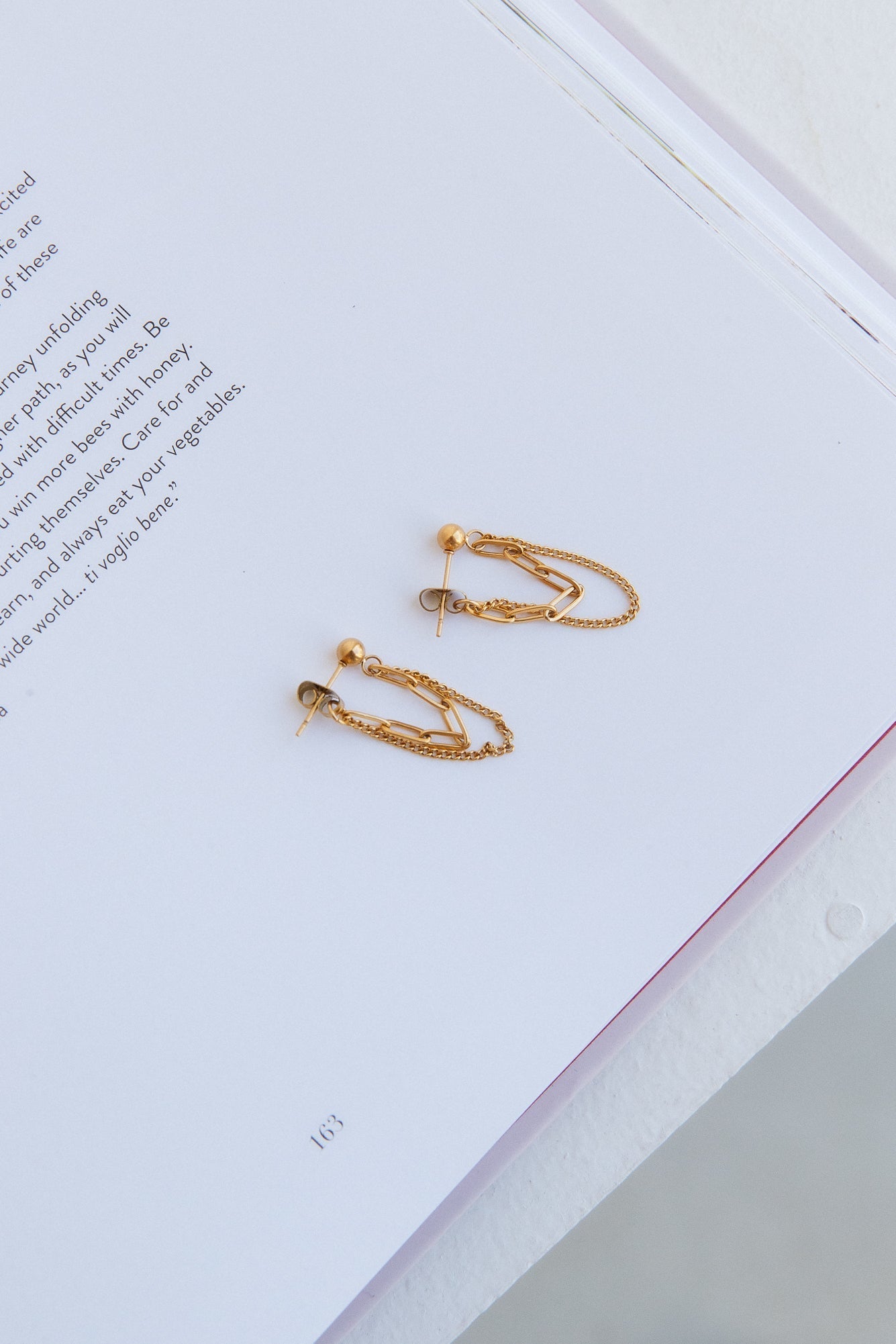 Women's gold layered chain drop earrings — alternate angle