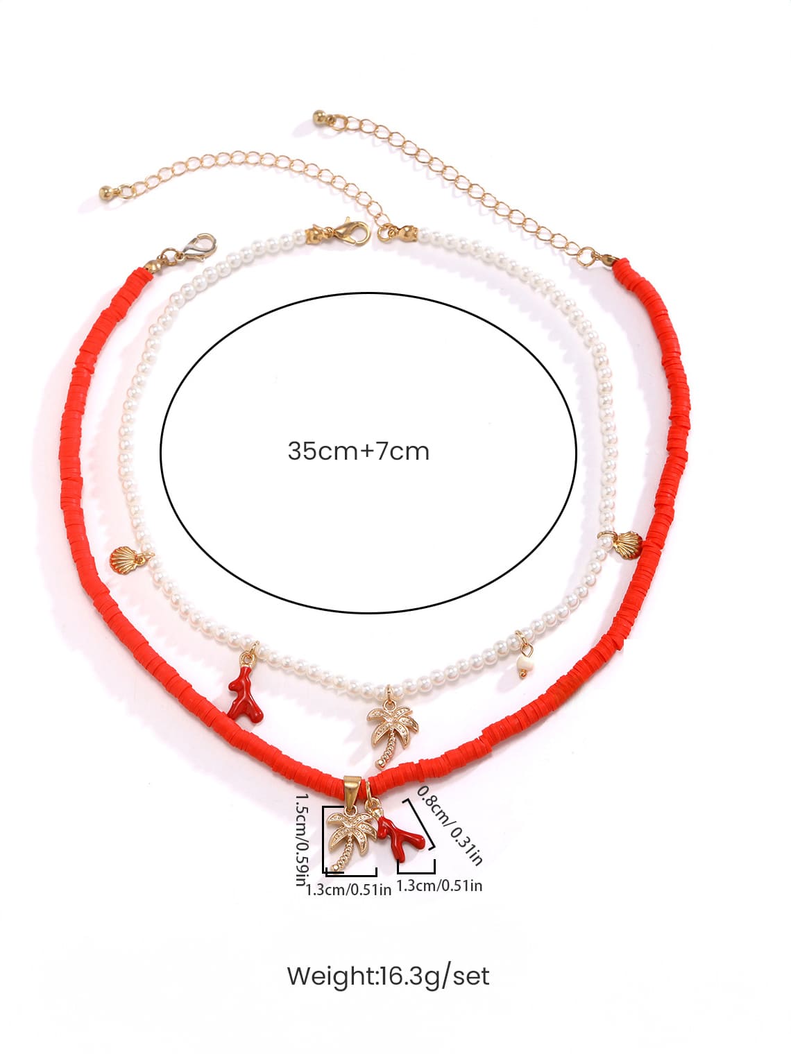 Women's gold layered pearl beach necklace — close-up detail