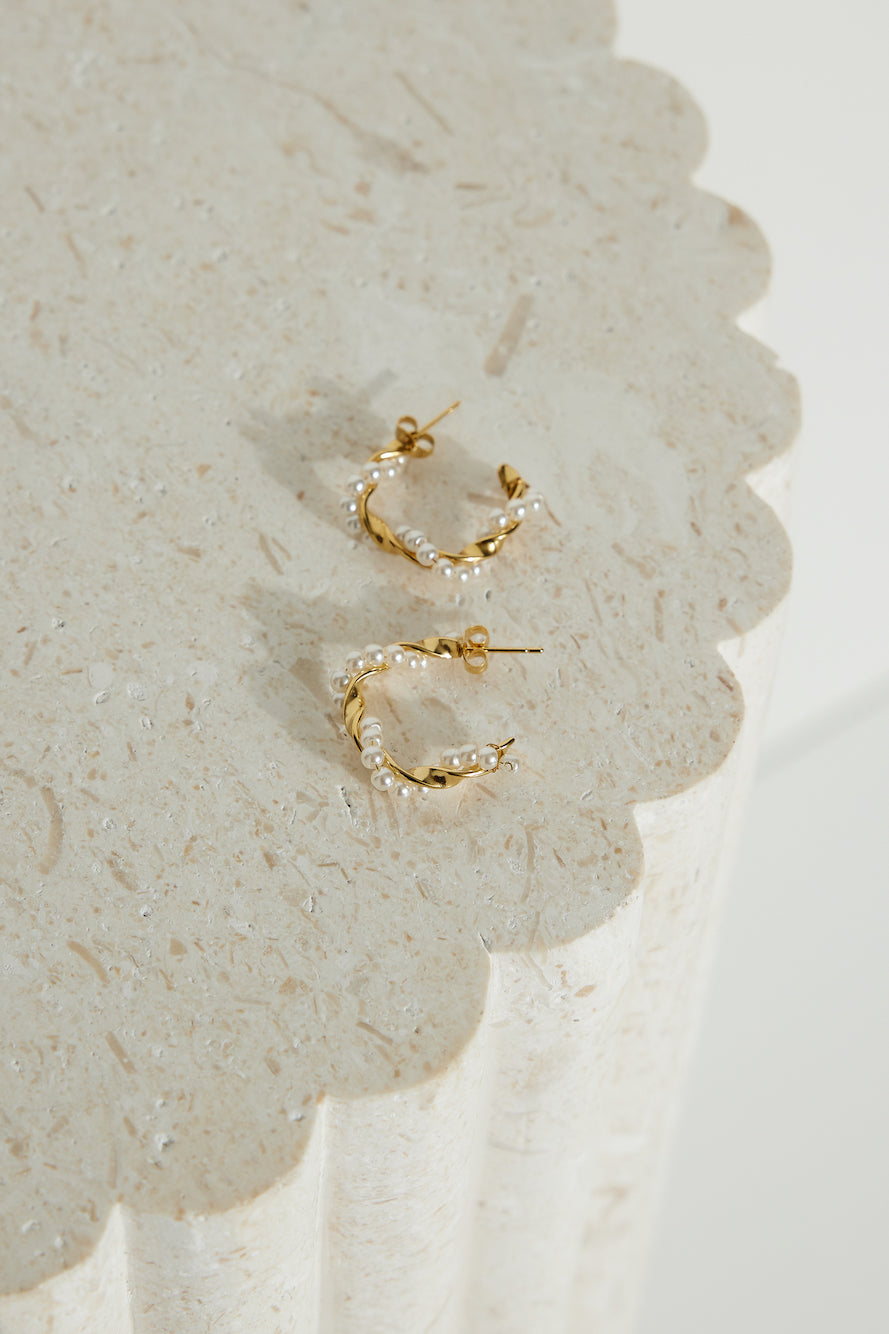 Women's gold pearl hoop earrings