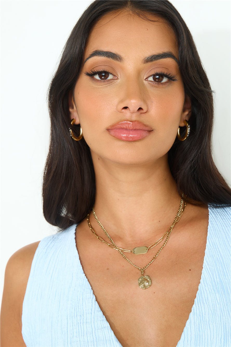 Women's gold-plated layered necklace set — alternate angle