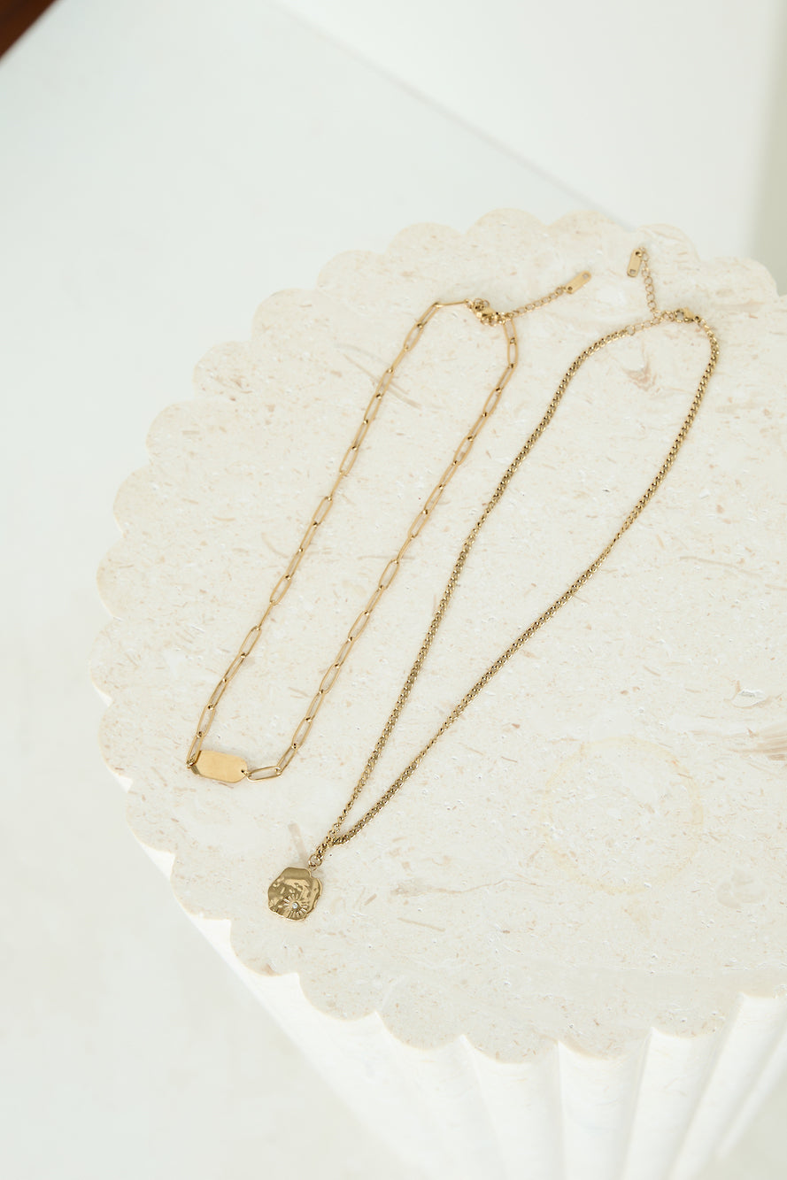 Women's gold-plated layered necklace set — additional angle
