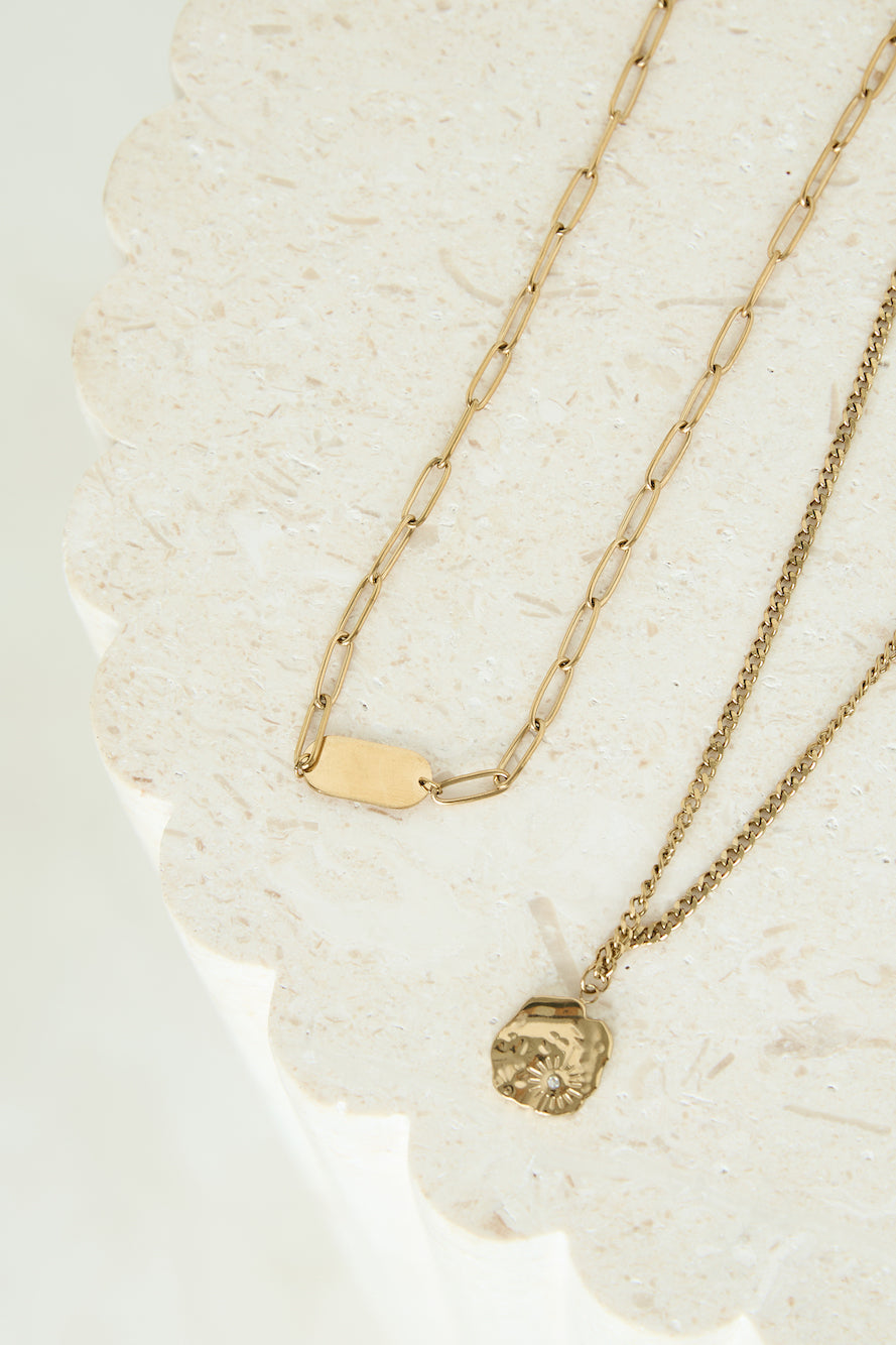 Women's gold-plated layered necklace set — alternate angle