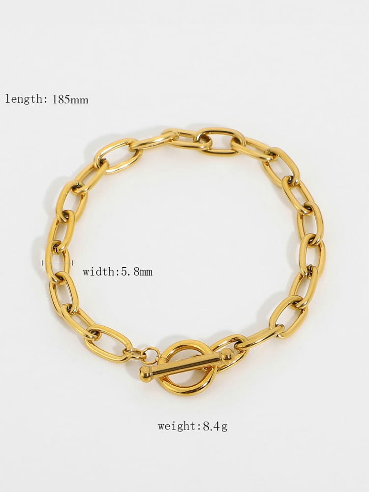 Women's Gold Rectangular T-Bar Bracelet — close-up detail