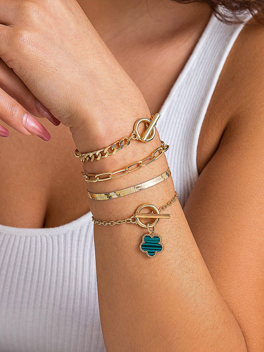 Women's gold snake chain clover charm bracelet