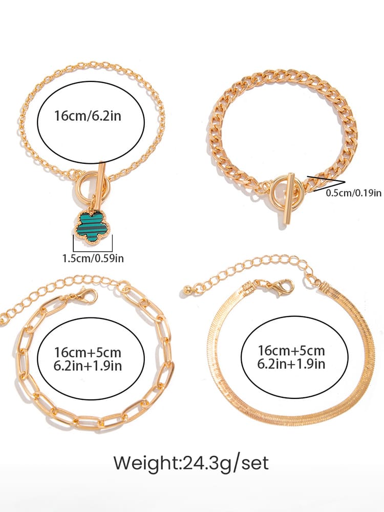 Women's gold snake chain clover charm bracelet — alternate angle