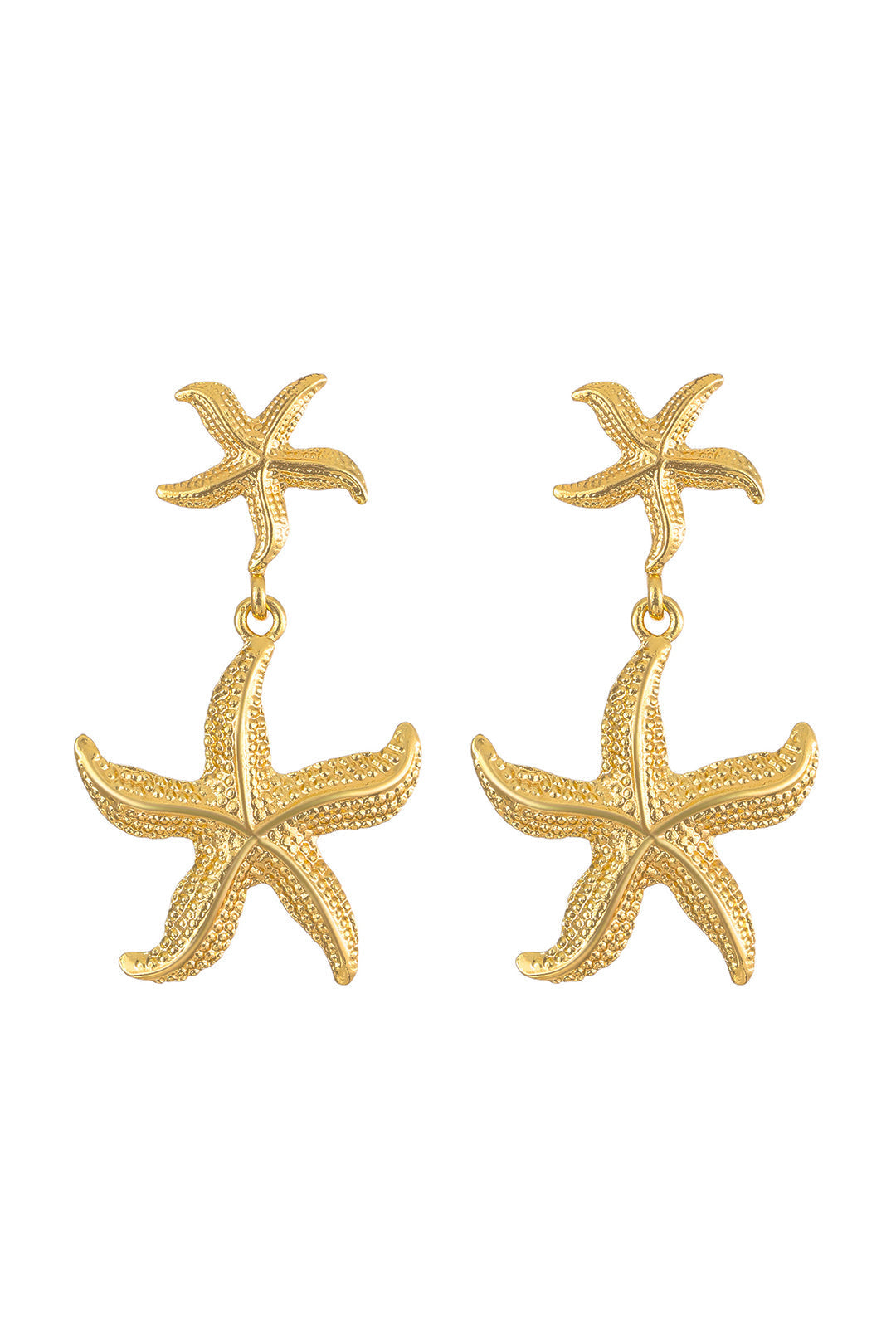 Women's gold starfish pendant earrings — alternate angle