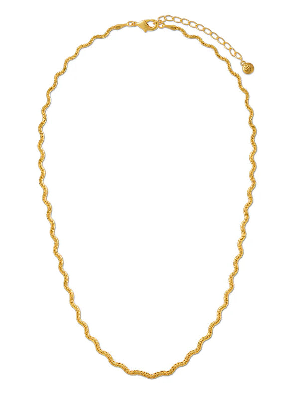 Women's chunky gold textured wave chain necklace — full length