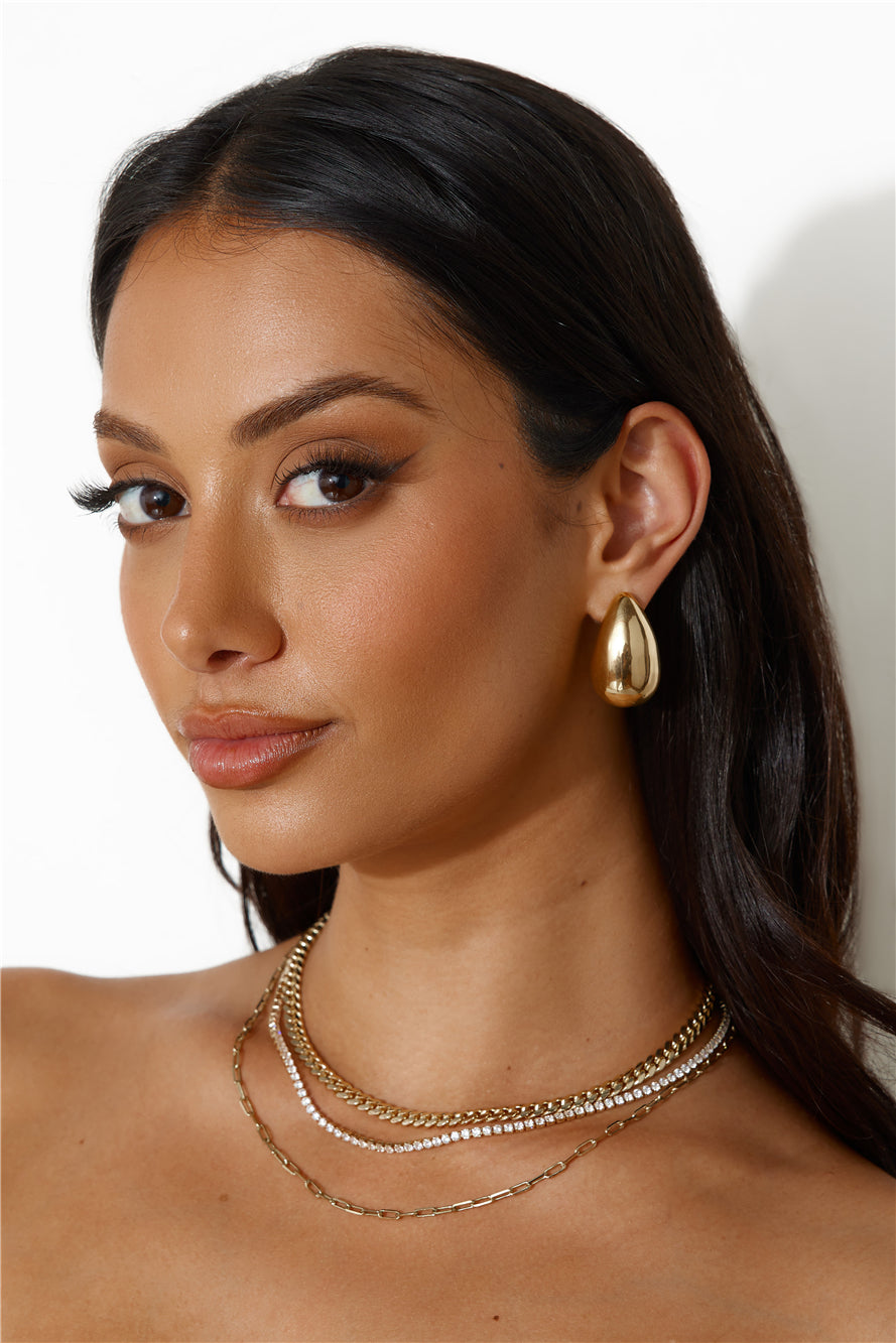 Women's gold triple chain necklace — alternate angle