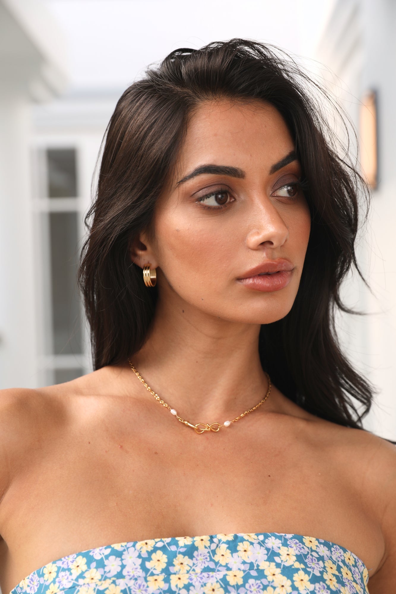 Women's gold waterproof hoop earrings — alternate angle