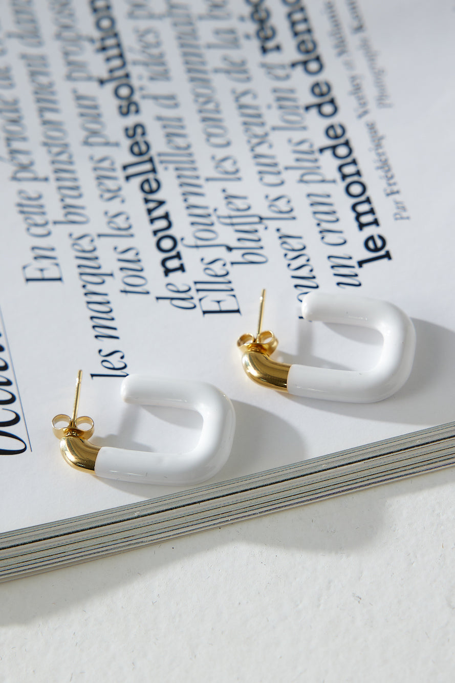 Women's gold white-tone open hoop earrings — alternate angle