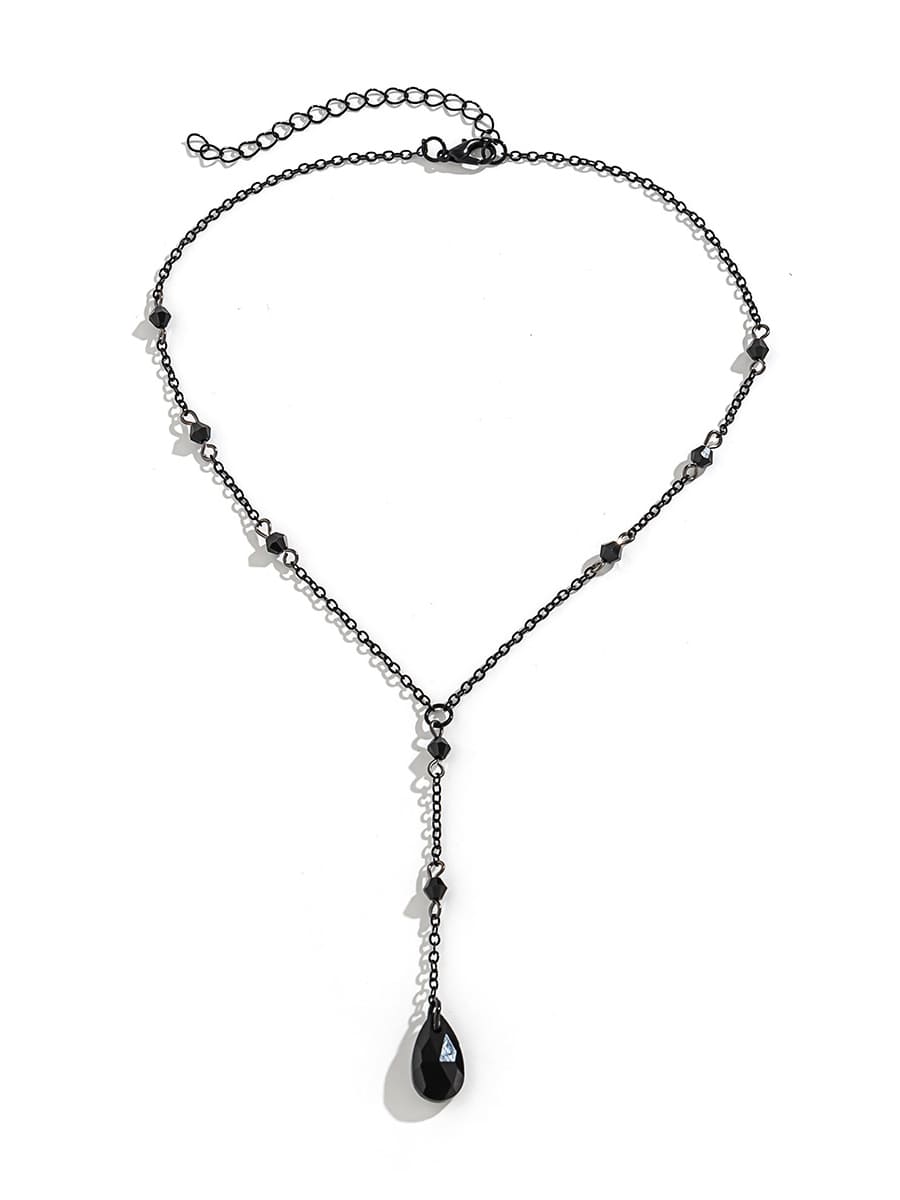 Women's black gothic teardrop crystal necklace — detail view