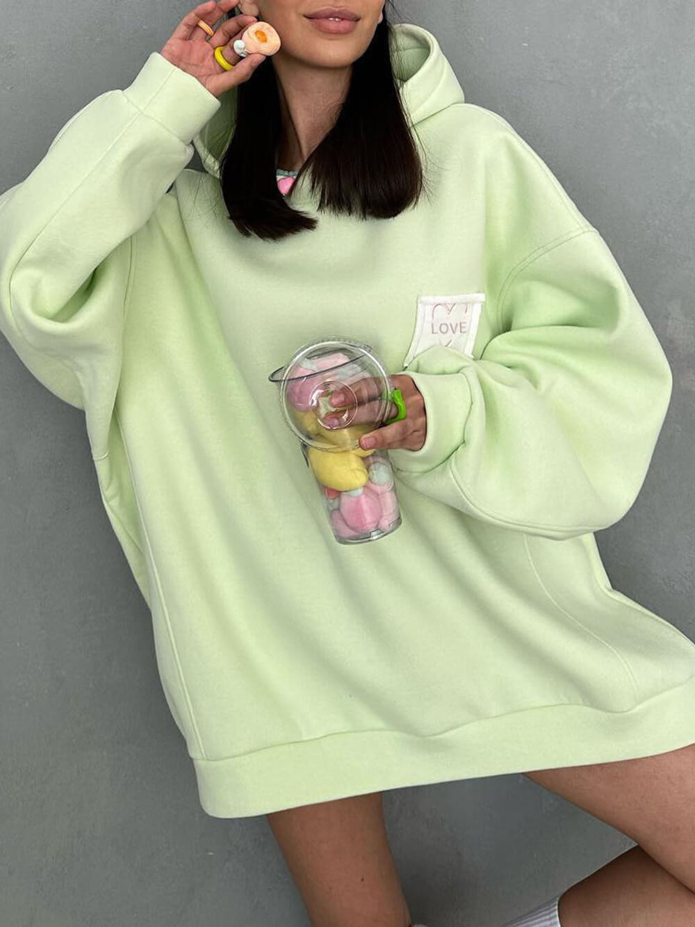 Women's green loose fit cotton sweatshirt