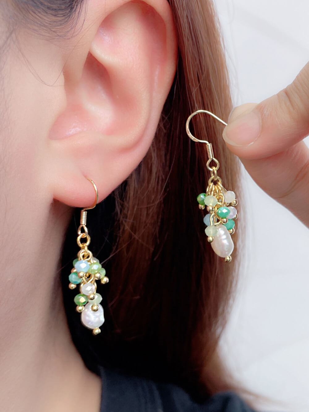 Women's green grape cluster tassel earrings