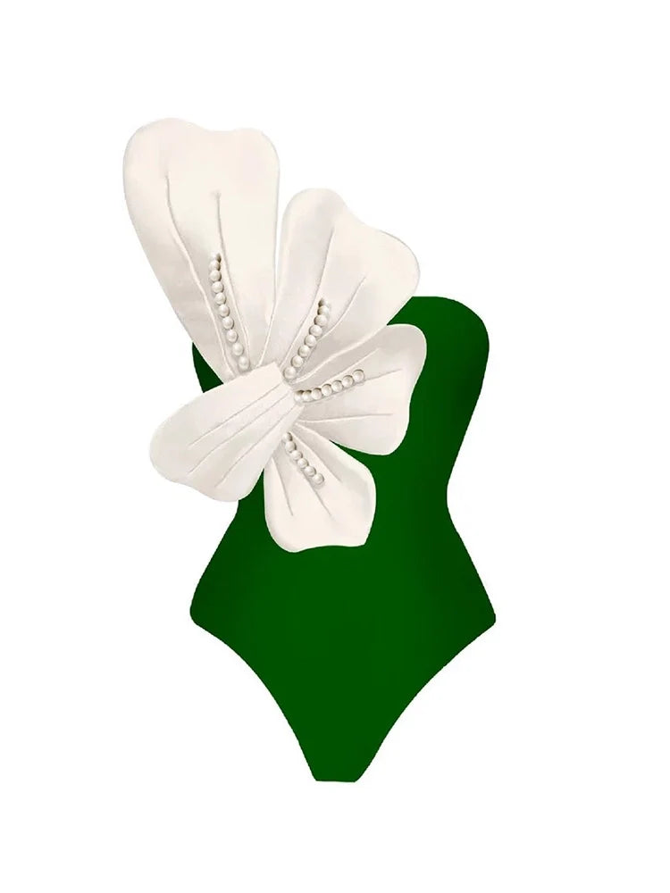 Women's green pearl floral swimsuit set
