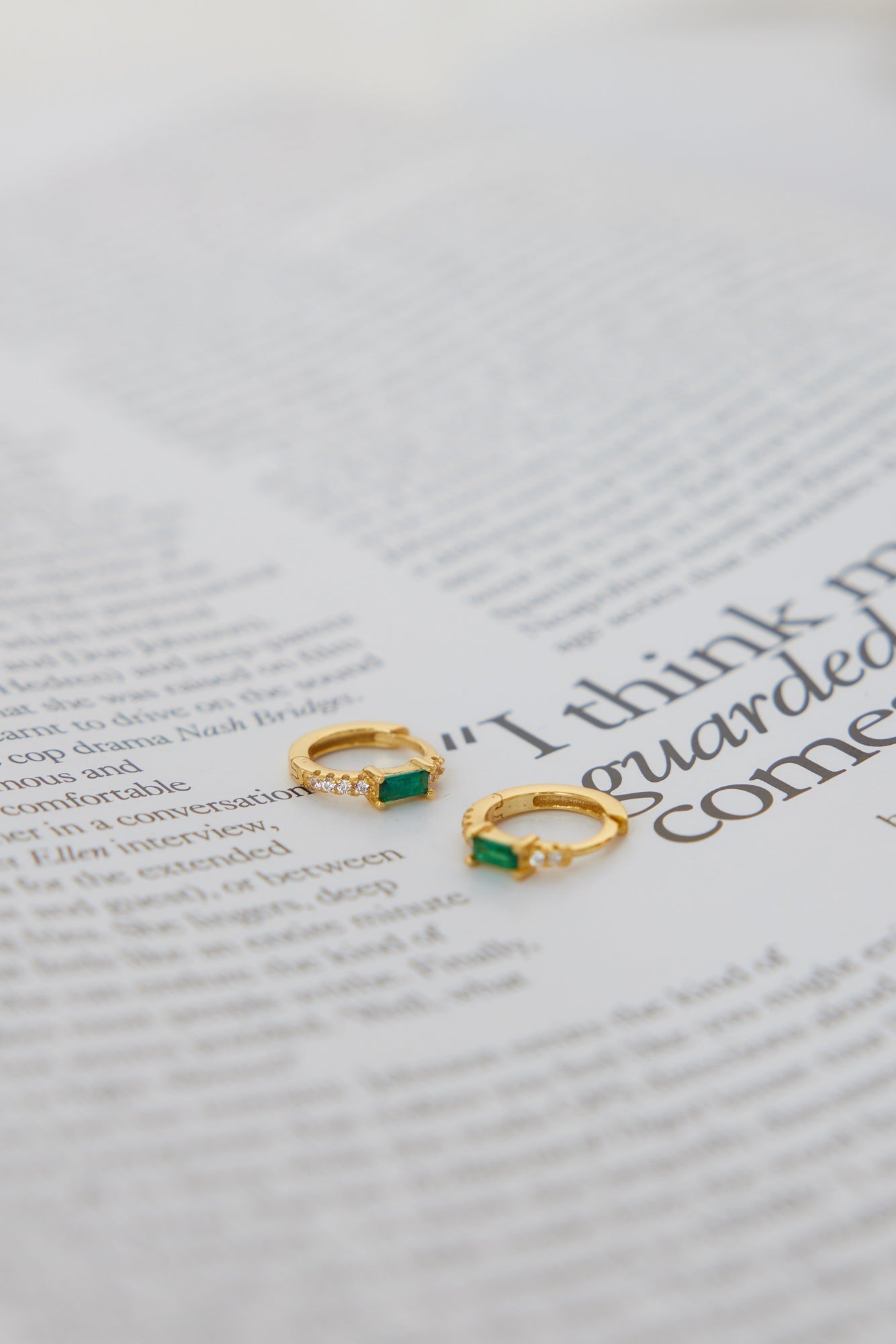 Women's green cubic zirconia hoop earrings — alternate angle
