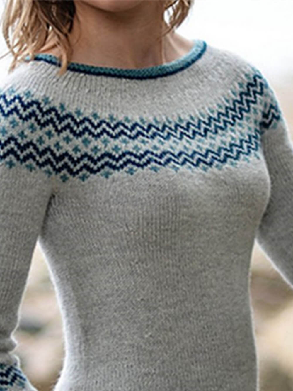 Women's grey crew neck knit sweater