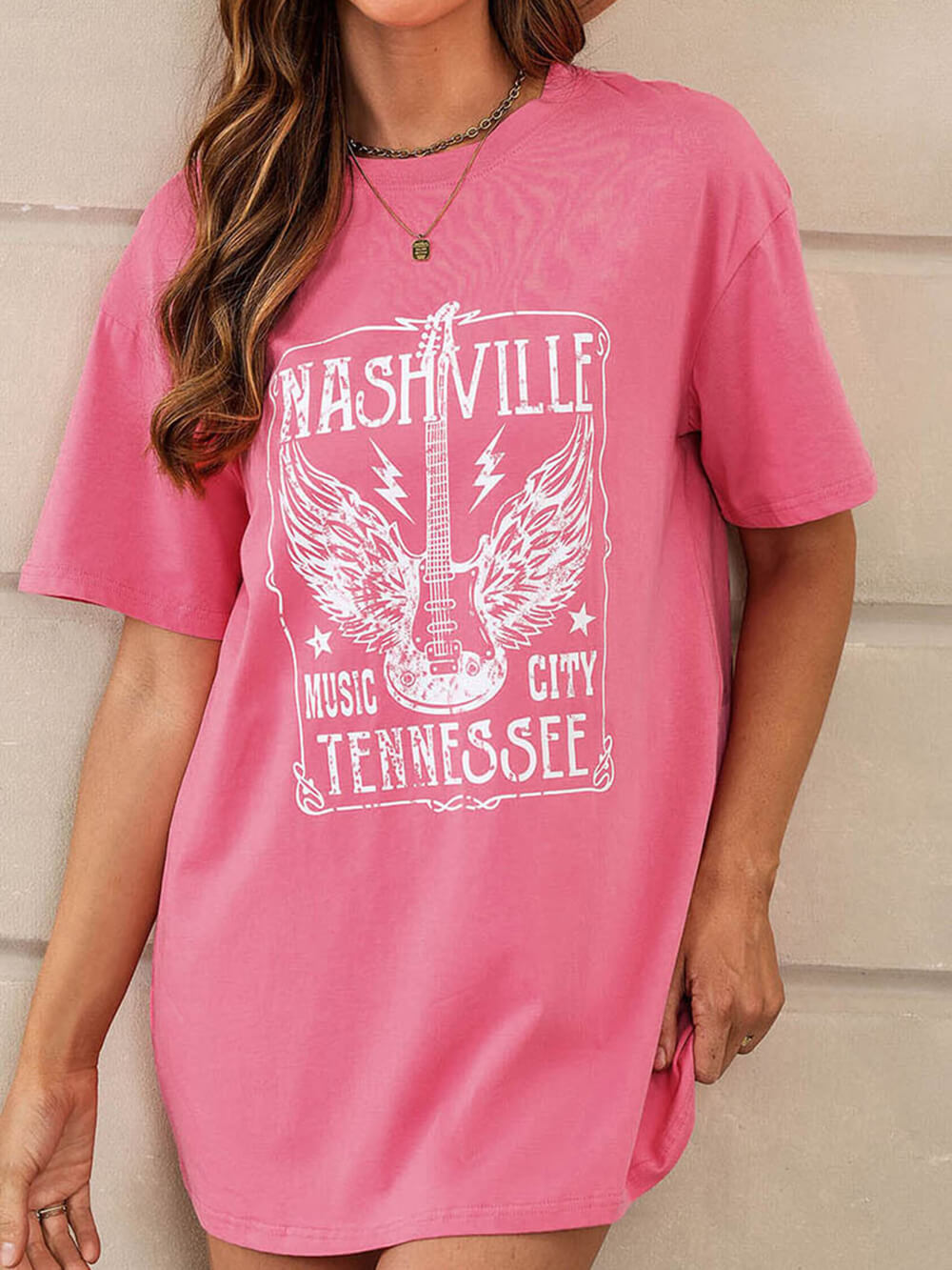 Women's Guitar Print T-Shirt Dress — side detail