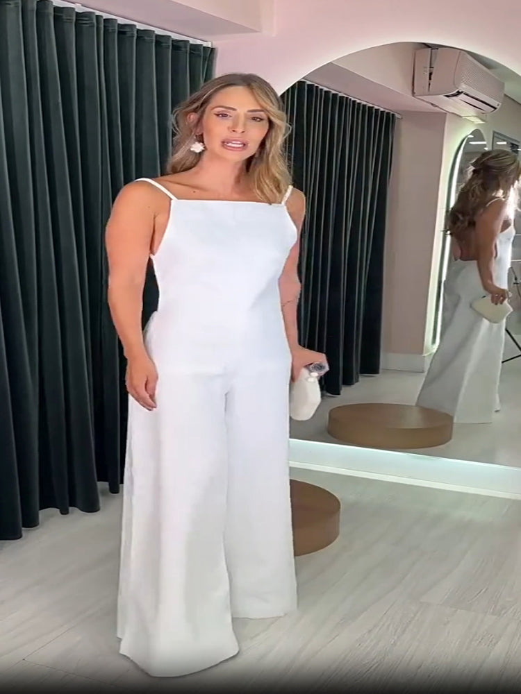 Women's Halter Wide-Leg Jumpsuit — fabric detail
