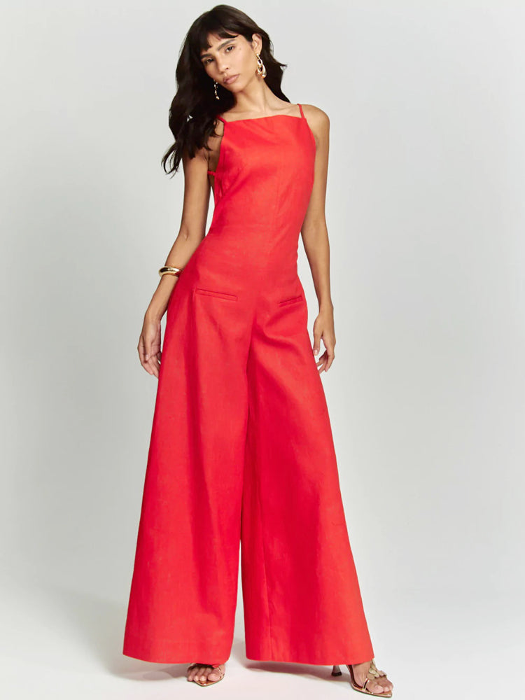 Women's Halter Wide-Leg Jumpsuit — neckline detail