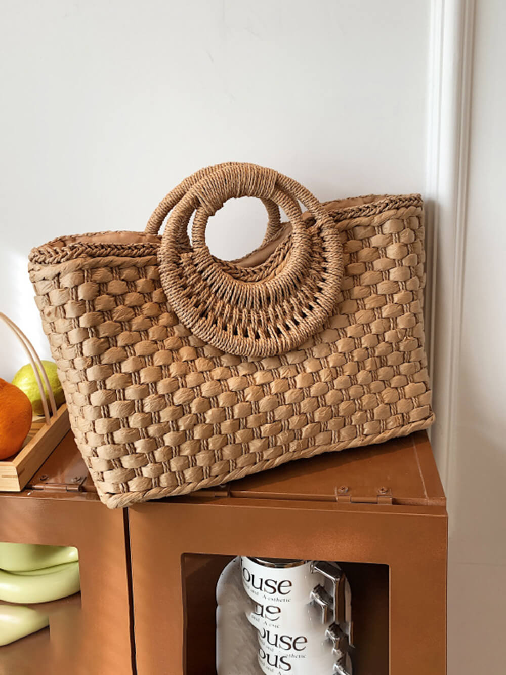 Women's handmade straw beach bag