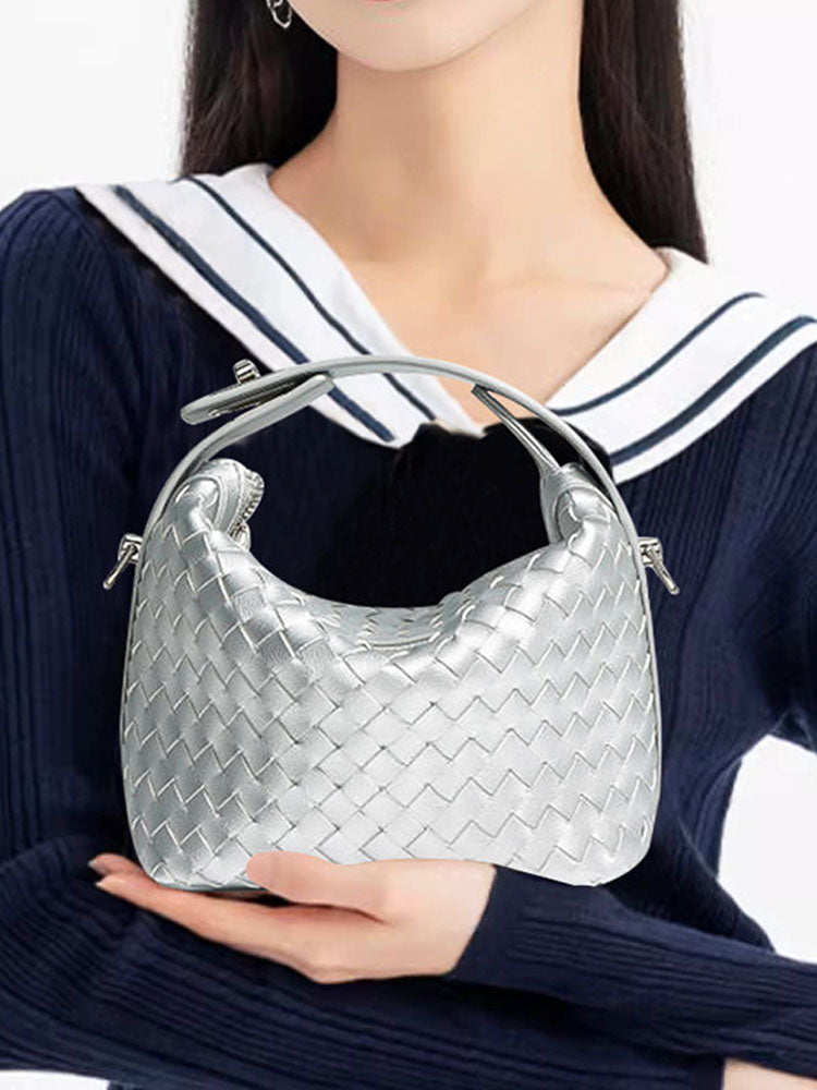 Women's handwoven handheld leather bag