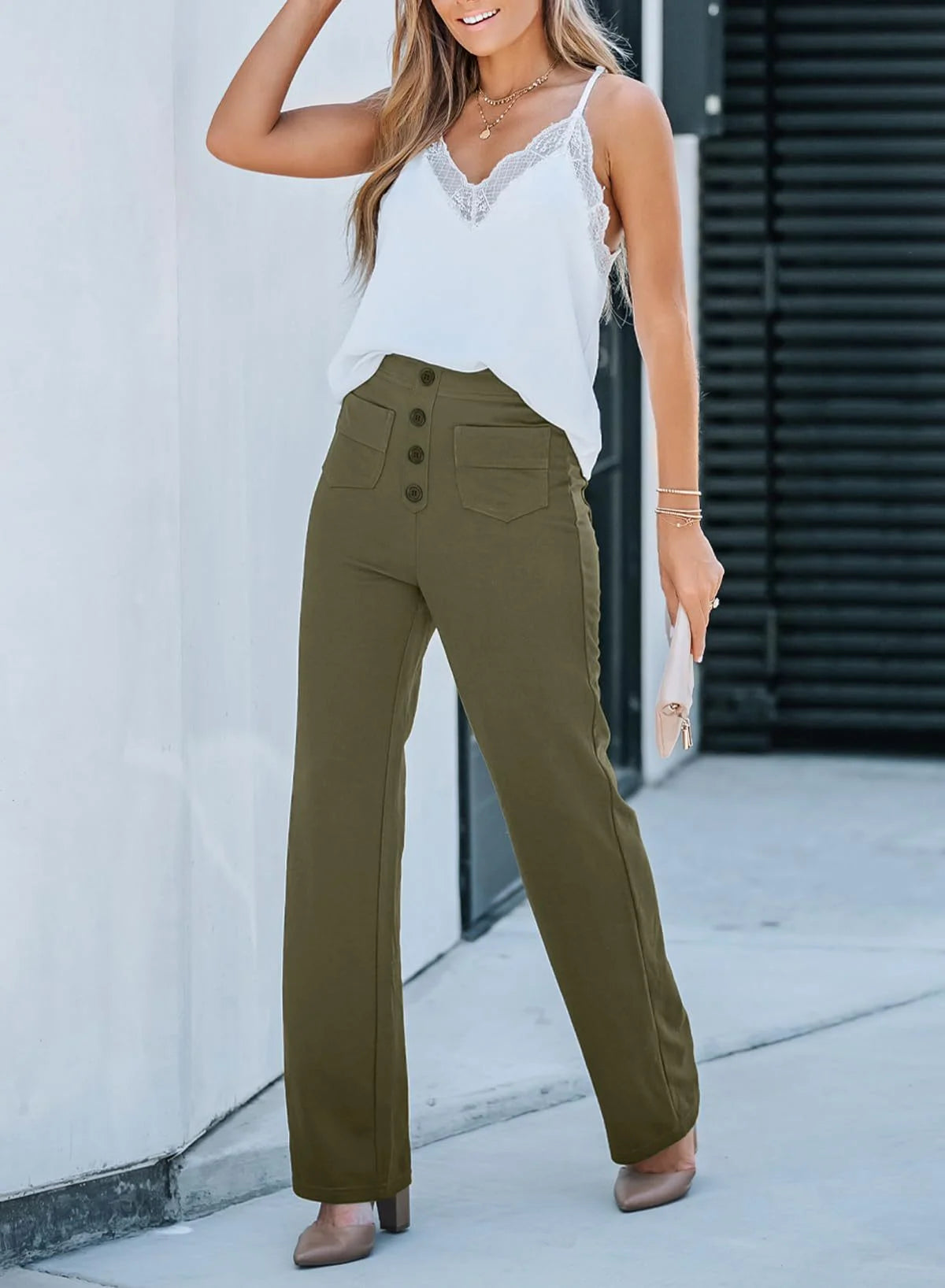 Women's high-waist stretch trousers
