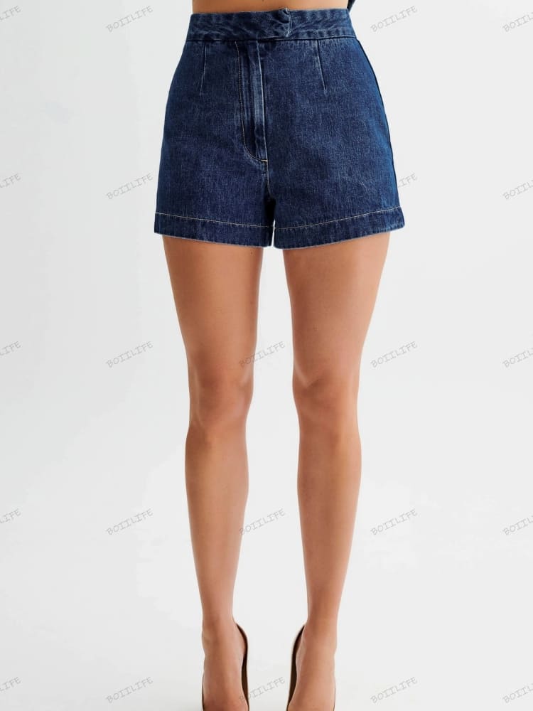 Women's high-waisted denim shorts set