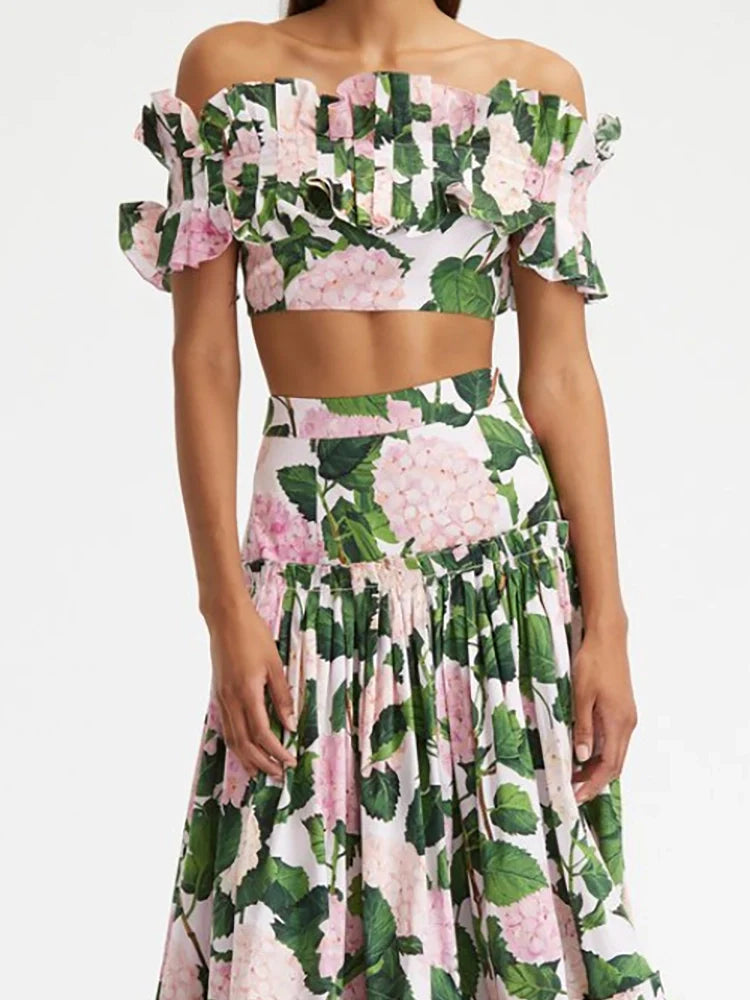 Women's hydrangea strapless ruffle bikini