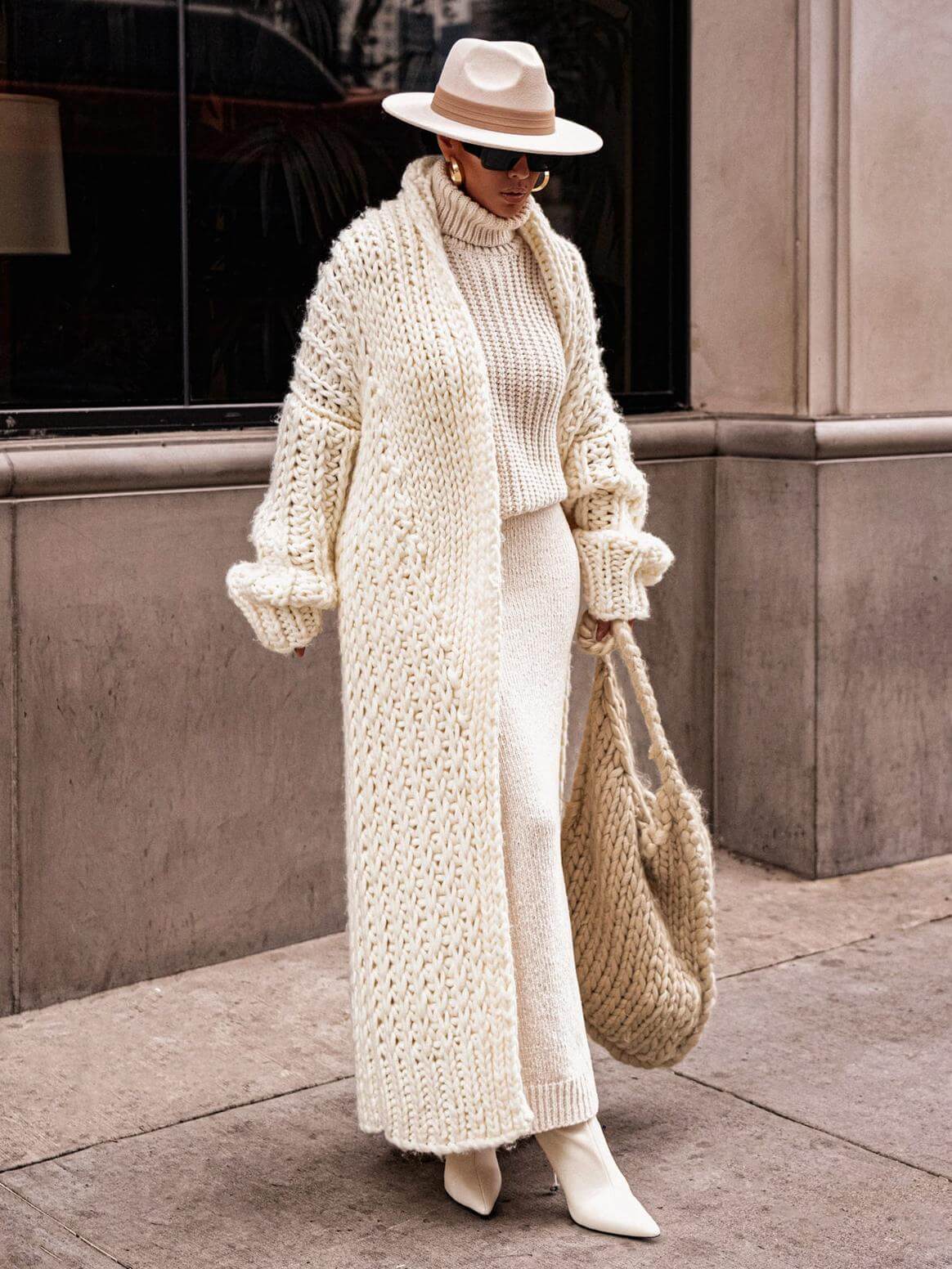 Women's ivory shawl collar cardigan