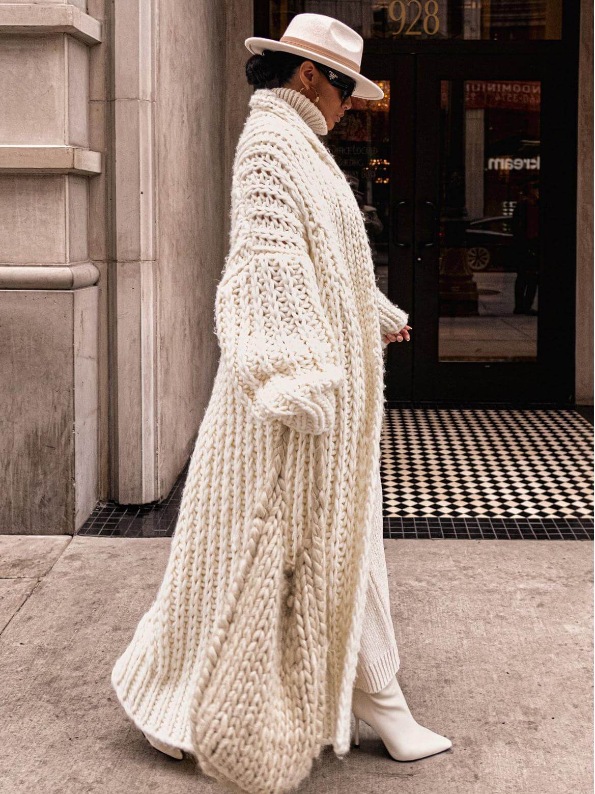 Women's ivory shawl collar cardigan — alternate angle