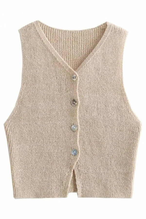 Women's khaki single-breasted knitted vest
