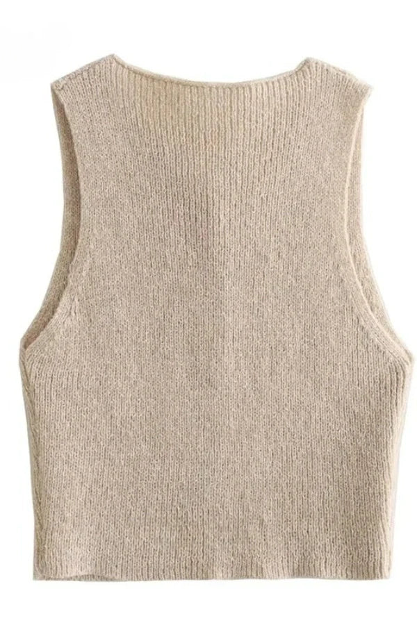 Women's khaki single-breasted knitted vest