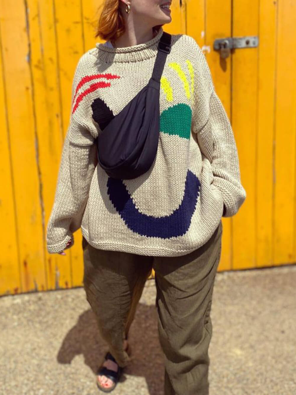 Women's khaki oversized boyfriend knit jumper