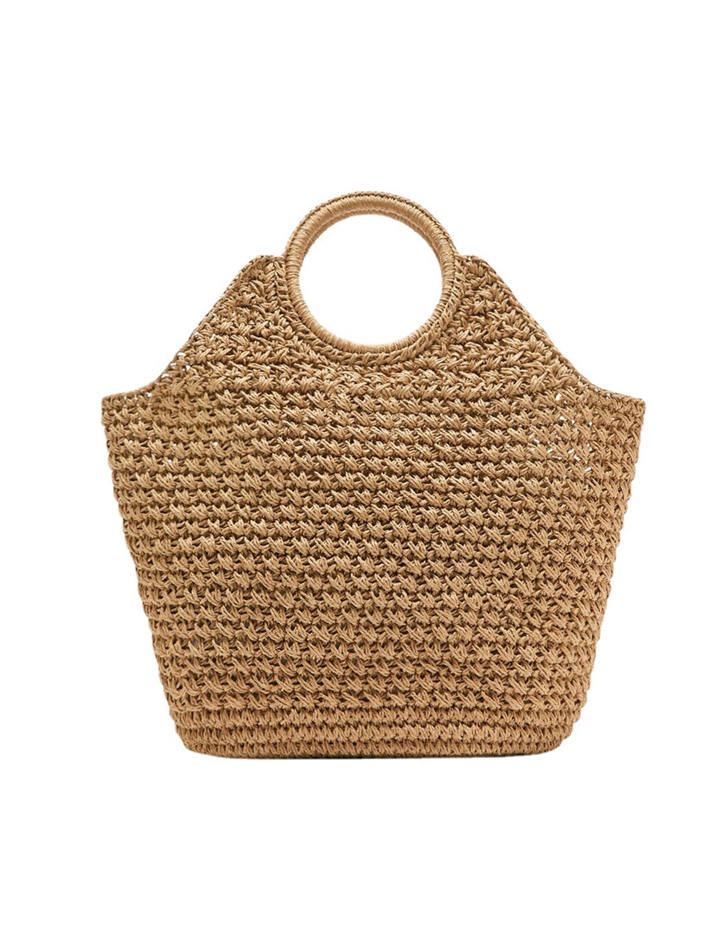 Women's khaki straw basket bag