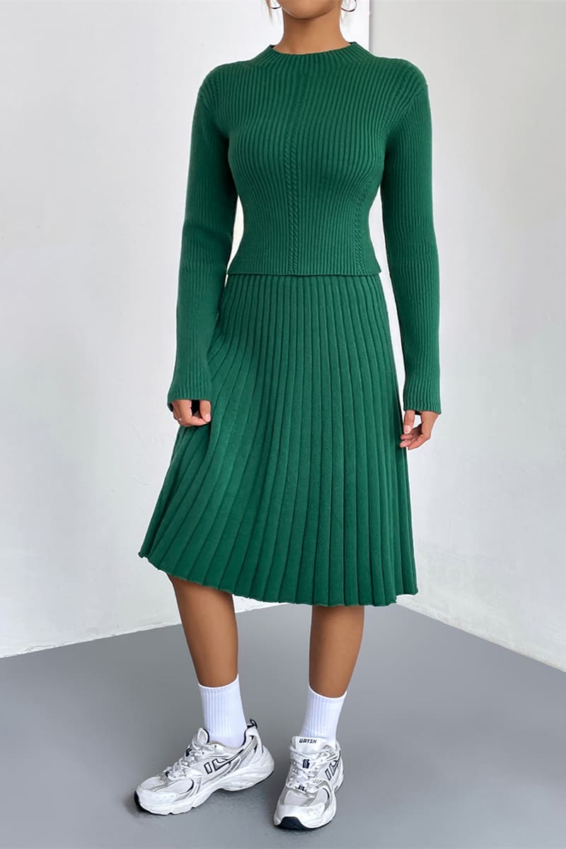 Women's A-line knit sweater skirt set — full length