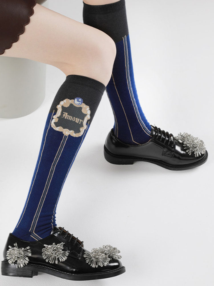 Women's lace-trim knee-high socks — alternate colour