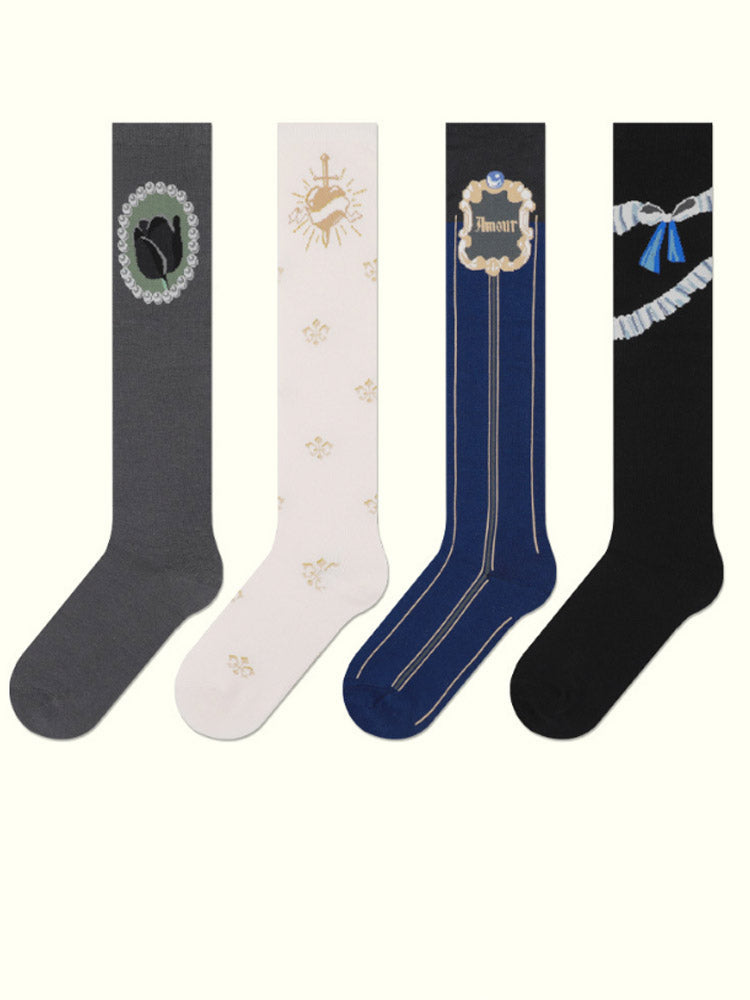Women's lace-trim knee-high socks — alternate colour