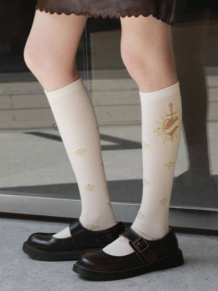 Women's lace-trim knee-high socks — alternate colour