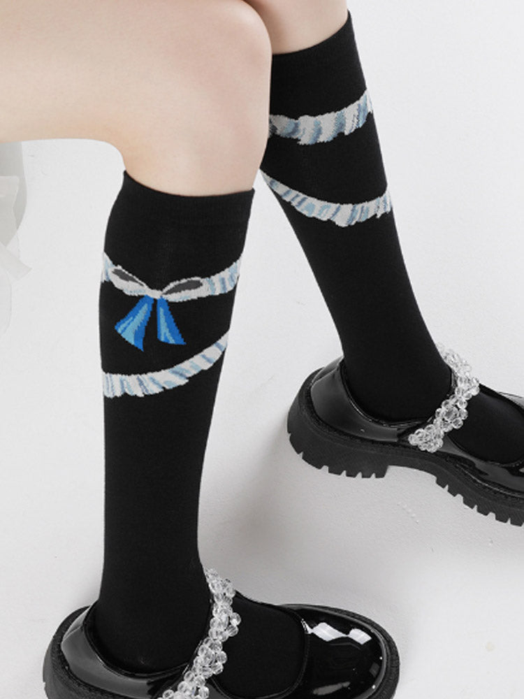 Women's lace-trim knee-high socks — alternate colour