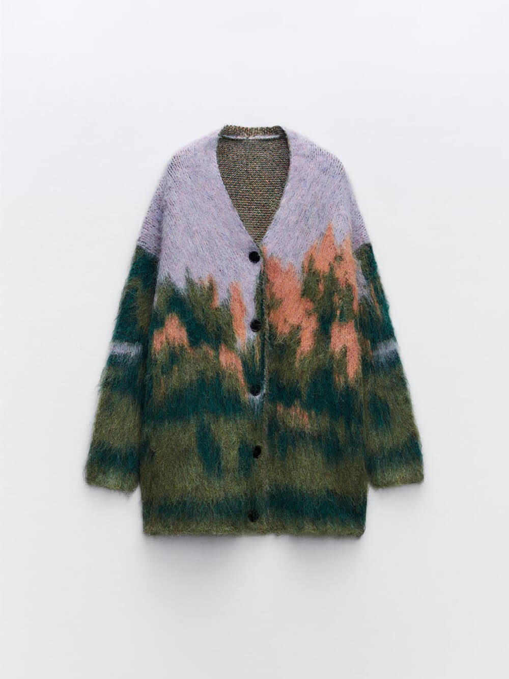 Women's Landscape Print Knit Coat — full length