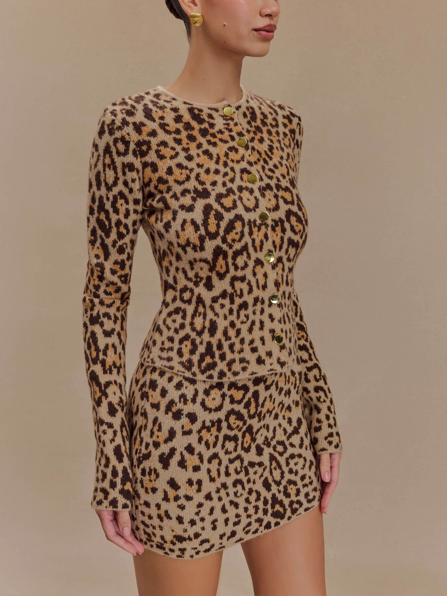 Women's leopard knit cardigan skirt set — alternate angle