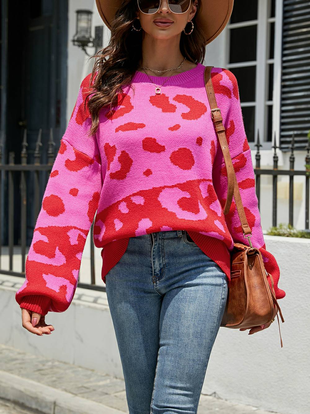 Women's leopard print knit sweater