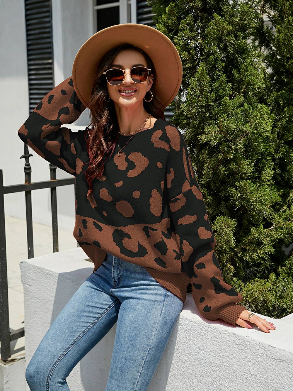 Women's leopard print knit sweater