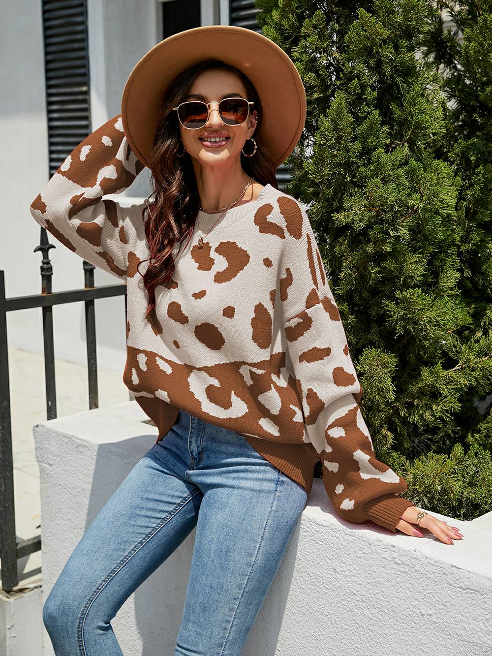 Women's leopard print knit sweater